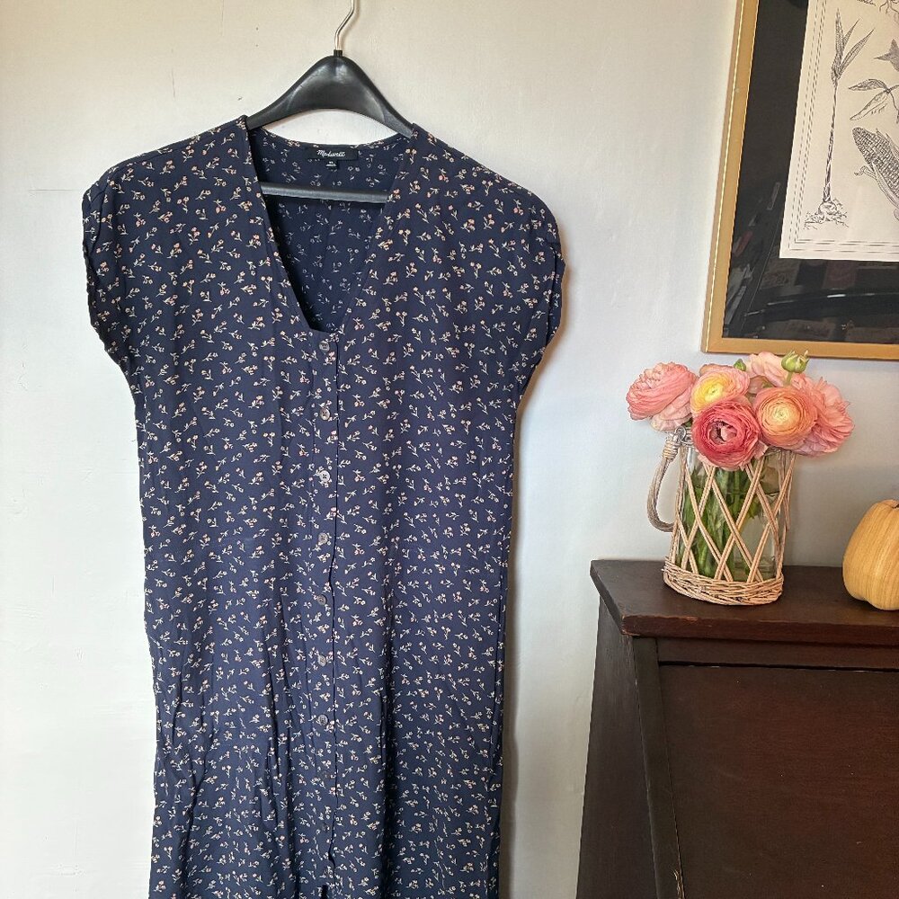 Madewell Navy Floral Midi Dress Size Extra Small